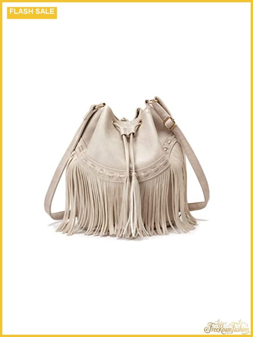Boho Fringe Bucket Crossbody Shoulder Hobo Bag PU Leather Women